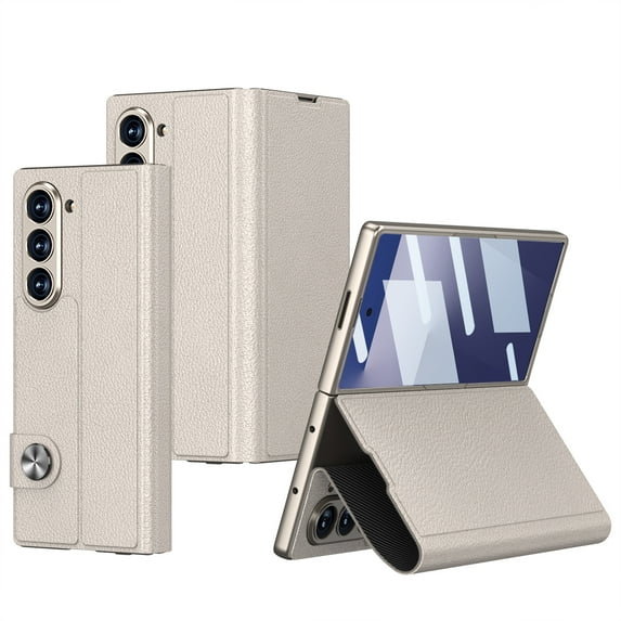 For Samsung Galaxy Z Fold 7 Phone Case,PU Leather Flip Fold Kickstand,Built-in Tempered Glass Screen Protector,With Magnetic Closure,Shockproof Anti-Scratch Thin Fit Phone Case,Titaniumgray