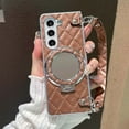thumbnail image 1 of For Samsung Galaxy Z Fold 7 Phone Case,With Make-up Mirror,Wrist Strap,Contractile Ring Kickstand,Compatible with Mag-safe,PU Leather Anti-Scratch Shockproof Rugged Phone Case,Brown, 1 of 7