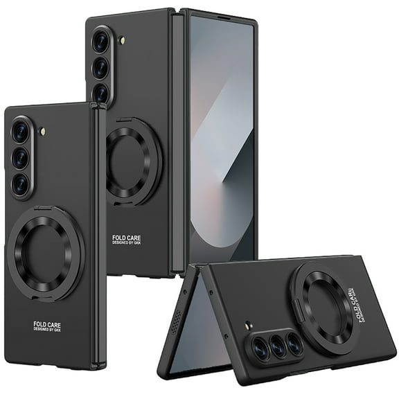 For Samsung Galaxy Z Fold 7 Phone Case,With Rotatable Ring Kickstand,Compatible with Mag-Safe,Built-in Tempered Glass Screen Protector,Shockproof Durable Rugged Phone Case,Black