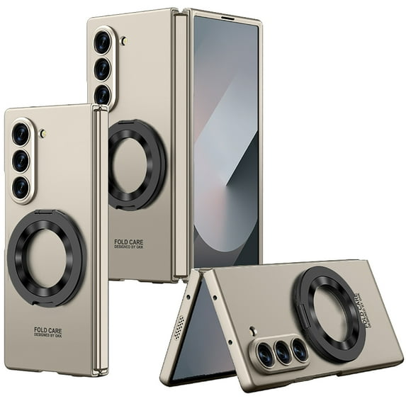 For Samsung Galaxy Z Fold 7 Phone Case,With Rotatable Ring Kickstand,Compatible with Mag-Safe,Built-in Tempered Glass Screen Protector,Shockproof Durable Rugged Phone Case,Titaniumgray