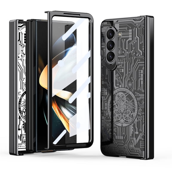 for Samsung Galaxy Z Fold 7 Plating Texture Case, with Built-in Screen Protector & Hinge Protection, Full Body Protective Shockproof Rugged Phone Cover for Samsung Galaxy Z Fold 7, Black
