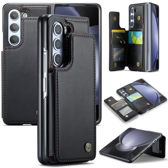 for Samsung Galaxy Z Fold 7 Premium PU Leather Back Case, Multiple Card Slots Design, Double Magnetic Clasp Study Kickstand RFID Blocking Classic Phone Cover for Samsung Galaxy Z Fold 7, Black
