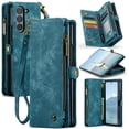 thumbnail image 1 of for Samsung Galaxy Z Fold 7 Premium PU Leather Folding Case, Multiple Card Slots Design, Wrist Strap Zipper Pocket Kickstand Magnetic Snap, Wireless Charging with Stylus Holder, Green, 1 of 7