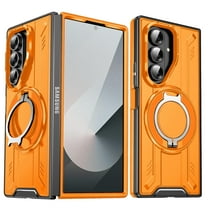 for Samsung Galaxy Z Fold 7 Rugged Grip Phone Case Compatible with MagSafe, 360 Rotating Ring Holder Stand Magnetic Case, Military-Grade Protection Anti-Scratch Anti-Slip Shockproof Cover,Orange