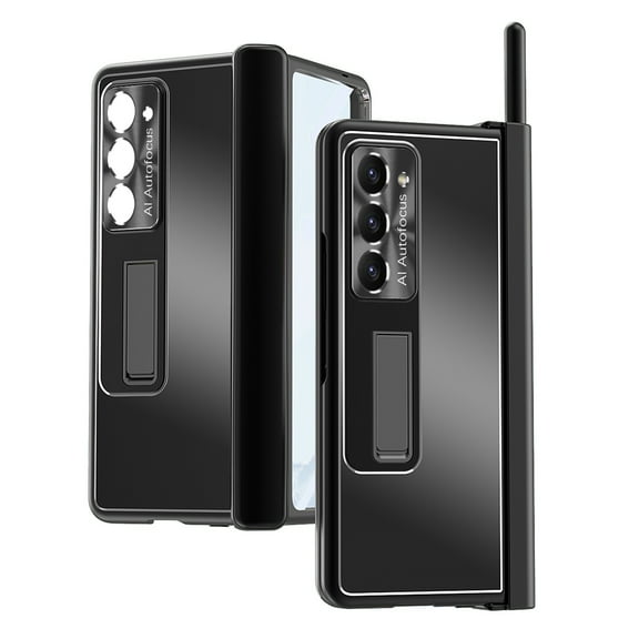 for Samsung Galaxy Z Fold 7 with Screen Protector＆Double Hinge Protection,Plating Kickstand Phone Case with S Pen Holder Protective Cover For Samsung Galaxy Z Fold 7,Black