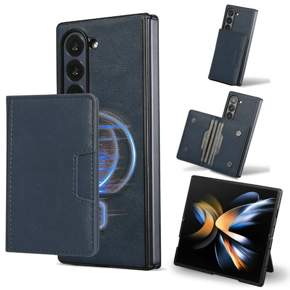 for Samsung Galaxy Z Fold 7 Wallet Case, 2-in-1 Detachable Back Magnetic Cover & PU Leather Wallet Phone Case, with Folio Card Holders, Wireless Charging Case for Samsung Galaxy Z Fold 7, Blue