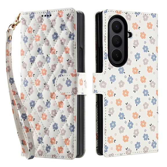 for Samsung Galaxy Z Fold 7 Wallet Case, Cute Floral Pattern PU Leather Flip Phone Cover with Card Holder, Kickstand, Wrist Strap, Protective Purse Case for Samsung Galaxy Z Fold 7, Pattern-B