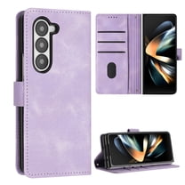 for Samsung Galaxy Z Fold 7 Wallet Case, PU Leather Flip Protective Cover with [Credit Card Holder] [Kickstand] Wrist Strap Magnetic Clasp, Full Body Shockproof Phone Cover, Purple