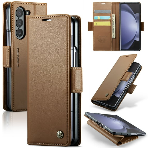 for Samsung Galaxy Z Fold 7 Wallet Case with RFID Blocking Card Holder, Vintage PU Leather Folio Phone Cover with [Kickstand] Shockproof Protection Case for Samsung Galaxy Z Fold 7, Brown