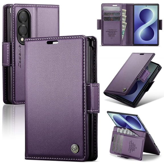 For Samsung Galaxy Z Fold 8 Case with Card Holder, Wallet Case for Women Men with RFID Blocking, Durable Leather Kickstand Magnetic Clasp Shockproof Phone Case