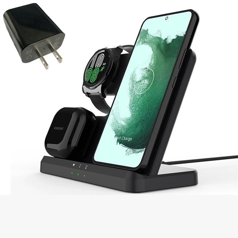 3 in 1 Charging Station for Samsung, Wireless Charger Stand for Galaxy S25 Ultra/S24/S23/Z Fold, Phone and Watch Charger for Samsung Watch Galaxy 8/7/6/5, Galaxy Buds 3/2/Pro