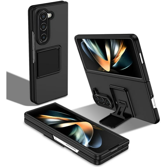 for Samsung Galaxy Z Fold5 5G Case, Armour Rugged Silicone TPU Bumper Tough PC Cover Galaxy Z Fold 5 with Kickstand, Military Shockproof Phone Case for Samsung Z Fold5 Black