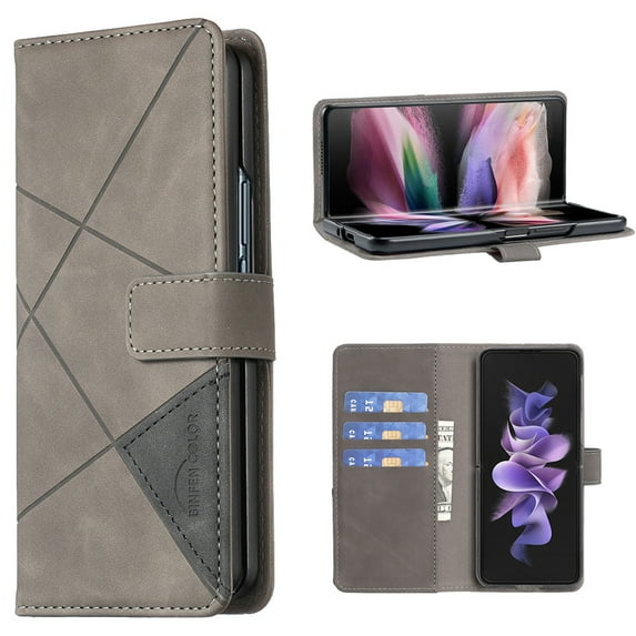 for Samsung Galaxy Z Fold5 Wallet Case, Premium PU Leather Flip Folio Cover with Card Slots Holder Magnetic Clasp Kickstand, Soft TPU Shockproof Lens Protection Case for Samsung Galaxy Z Fold5,Gray