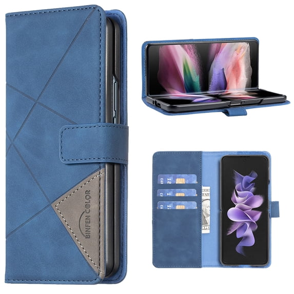 for Samsung Galaxy Z Fold5 Wallet Case, Premium PU Leather Flip Folio Cover with Card Slots Holder Magnetic Clasp Kickstand, Soft TPU Shockproof Lens Protection Case for Samsung Galaxy Z Fold5,Blue