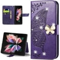 thumbnail image 1 of for Samsung Galaxy Z Fold5 Wallet Case for Women Girls, Shiny Butterfly Flower PU Leather Cover with Card Slot Holder Flip Phone Case for Samsung Galaxy Z Fold 5 Rhinestone Deep Purple, 1 of 18