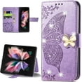 thumbnail image 1 of for Samsung Galaxy Z Fold5 Wallet Case for Women Girls, Shiny Butterfly Flower PU Leather Cover with Card Slot Holder Flip Phone Case for Samsung Galaxy Z Fold 5 Rhinestone Purple, 1 of 18