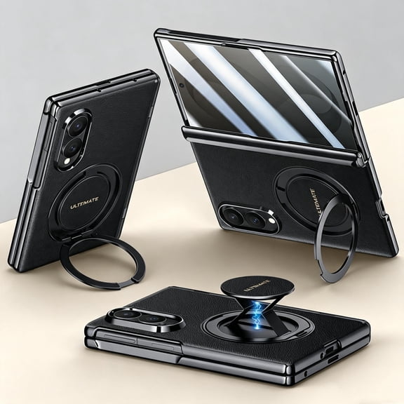 For Samsung Galaxy Z Fold8 Phone Case,360°Rotatable Ring Kickstand,Magnetic Rebound WristBand,With Front Privacy Screen Protector,Hinge Protection,Shockproof Non-Slip Phone Case,Black