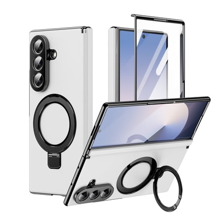 Samsung Galaxy Z Fold8 Ultra Case by Lunvic, Alloy Ring Stand, Built-in Magnetic Ring, Wireless Charging Compatible, Hinge Lens Protection, White