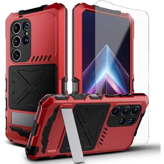 for Samsung Galaxy s24 Ultra Case Heavy Duty Metal Aluminium Bumper Built in Screen Protector Lens Military Grade Rubber Hard Durable Phone Cases Men s 24 Ultra 2024 Red