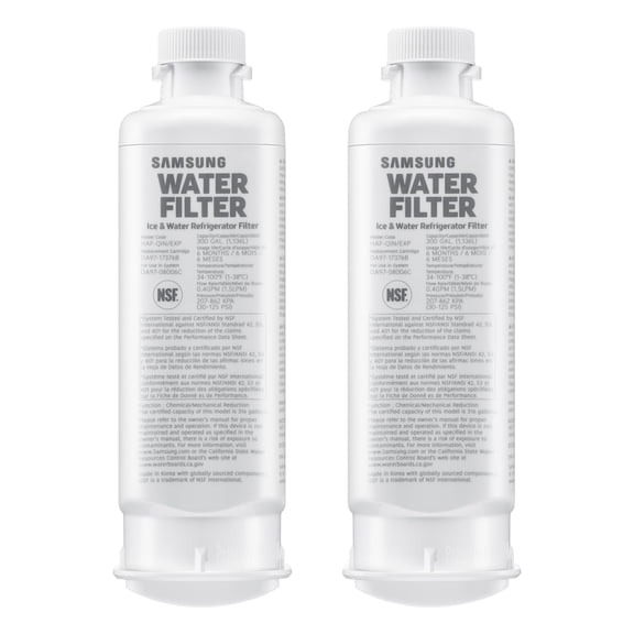 SAMSUNG Genuine Filters for Refrigerator Water and Ice, Carbon Block Filtration for Clear Drinking Water, HAF-QIN-2P, 2 Pack