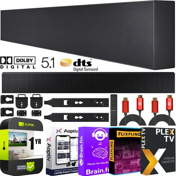 Samsung HW-LST70T 3.0ch The Terrace Soundbar Dolby 5.1ch Built in Subwoofer & Outdoor Weather Resistant Bundle w/ Wall Mount + CPS Protection Pack Pack + 2 Deco Gear HDMI Cables +Streaming Kit