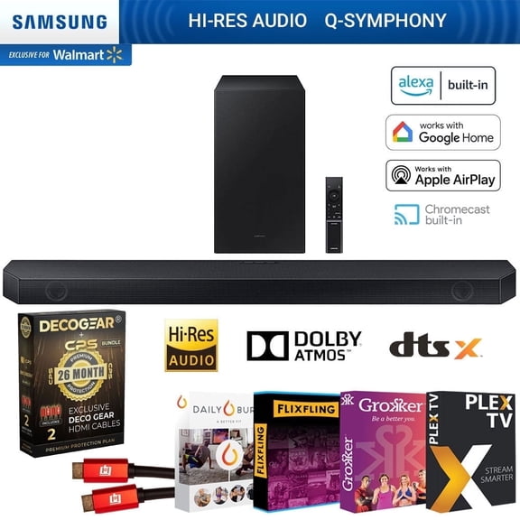 Samsung HW-Q600C 3.1.2ch Soundbar & Subwoofer with Dolby Bundle with Movies Streaming + Deco Gear 2X 4K HDMI 2.0 Cable & CPS Exclusive 26 Month Protection Pack
