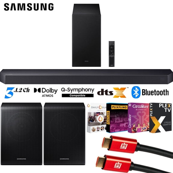 Samsung HW-Q600F 3.1.2ch Soundbar and Subwoofer (2025) Q-Symphony Bundle with SWA-9250S Wireless Rear Speaker Kit, Tech Smart USA Premiere Movies Streaming and 2x 4K HDMI Cable