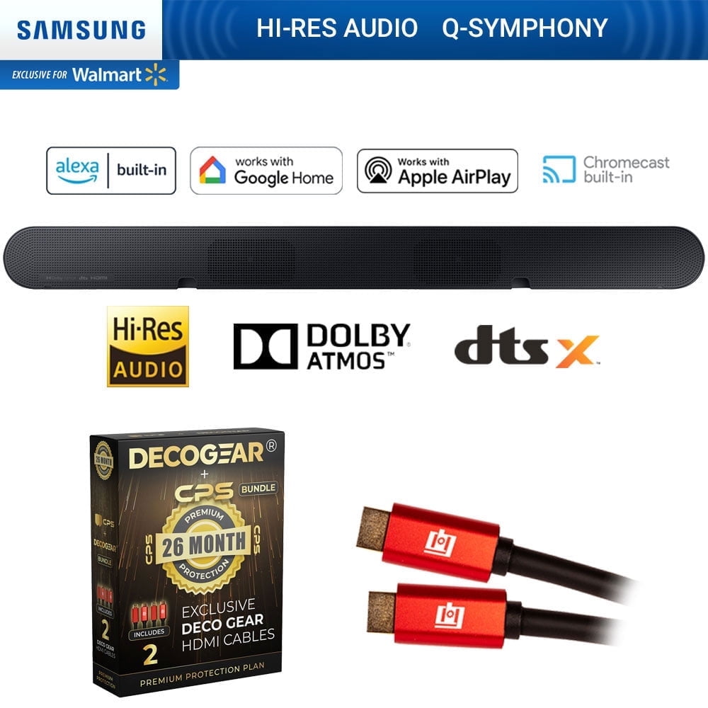 Samsung HW-S60D S-series 5.0ch. Wireless Dolby ATMOS Soundbar w/ Q-Symphony (2024) Bundle with Deco Gear 4K HDMI 2.0 Cable x2 & CPS Exclusive 26 Month Protection Pack