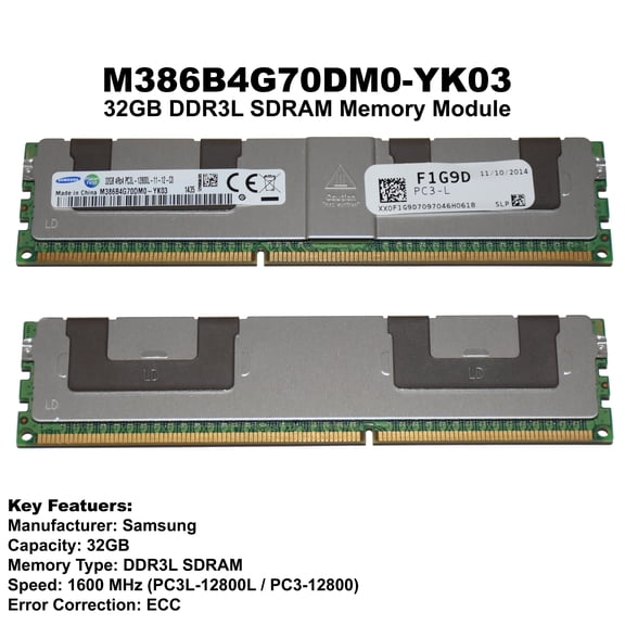 Samsung M386B4G70DM0-YK03 32GB DDR3L 1600MHz ECC LRDIMM Server Memory RAM