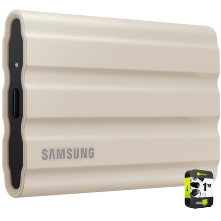 Samsung MU-PE1T0K/AM T7 Shield Portable Solid State Drive 1TB 2022 Beige Bundle with 1 YR CPS Enhanced Protection Pack