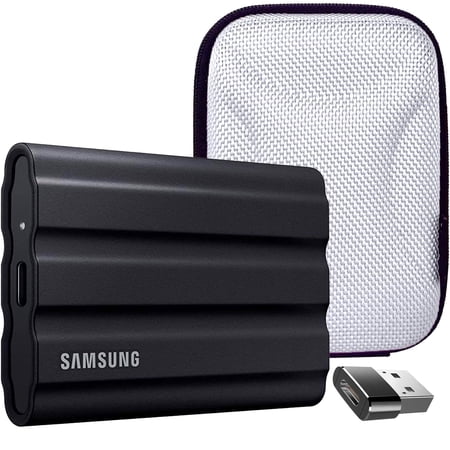 SAMSUNG MU-PE2T0S/AM T7 2TB Shield Portable Solid State Drive, Black Bundle with Hard Shell Case & Converter Adapter Type C Adapter, Type-C USB C Female to USB2.0 USB 2.0 A Male