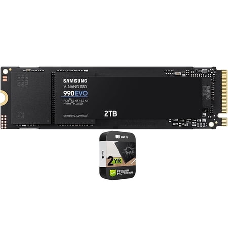 Samsung MZ-V9E2T0B/AM 990 EVO 5.0 NVMe SSD 2TB: Ultra-Fast 5,000MB/s Read Efficient Bundle with 2 YR CPS Enhanced Protection Pack