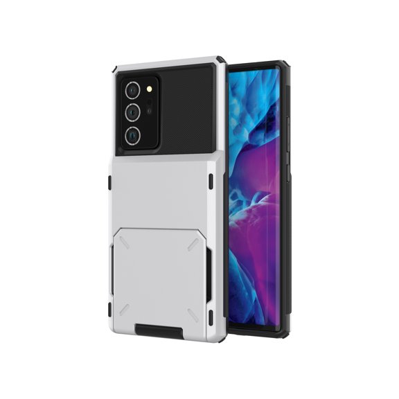 Samsung Note 20 Case, Mantto Wallet Cover 5 Credit Card Slots Holder Flip Hidden Rugged Dual Layer PC & TPU 2 in 1 Protection Hybrid Tough Back Armor Phone Skin For Samsung Galaxy Note 20, White