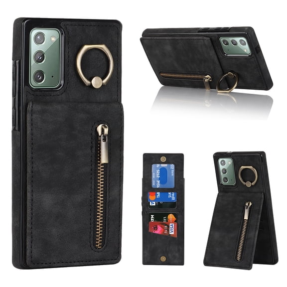 for Samsung Note 20, Case Wallet with Card Holder Functional Two Way Kickstand Durable Zipper Pocket RFID Blocking Leather Protective Leather for Samsung Galaxy Note 20, Black