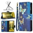 thumbnail image 1 of for Samsung Note 20 Case Zipper Purse Embossed Pattern Premium Leather Wallet Cover Flip Stand Card Slots Holder Magnetic Closure with Wrist Strap Case for Samsung Galaxy Note 20, Blue Butterfly, 1 of 6