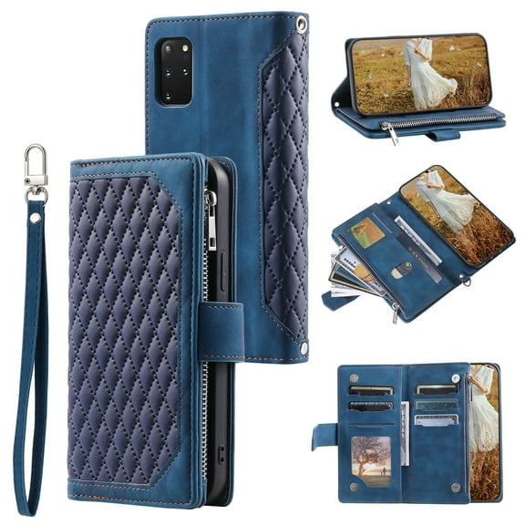 for Samsung Note 20,PU Leather Crossbody Case Purse Zipper Pocket Folio Card Slots Wallet Kickstand Phone Case with Shoulder Strap & Wrist Strap For Samsung Galaxy Note 20,Blue