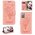 thumbnail image 1 of Samsung Note 20 Phone Case, Butterfly Embossed Pattern PU Leather Magnetic Folio Flip Kickstand Protective Cards Pocket with Hand Strap Wallet Cover For Samsung Galaxy Note 20, Pink, 1 of 7