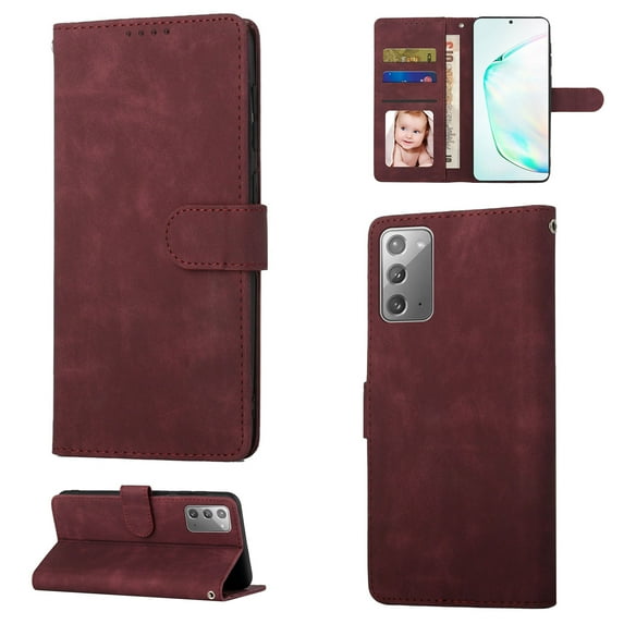Samsung Note 20 Wallet Case, Shockproof PU Leather Kickstand Wallet Card RFID Blocking Magnetic Folio Holder with Strap, Book Style Anti-Scratch Phone Case For Samsung Galaxy Note 20,Winered