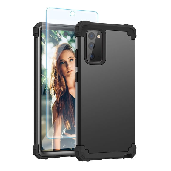 Samsung Note20 Case with Tempered Glass Screen Protector , Dteck Heavy Dual Layer Full Protection Rugged Shockproof Case Hard PC Protective Back Cover For Samsung Galaxy Note 20 5G, Black