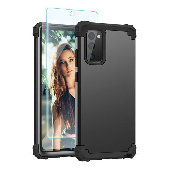 Samsung Note20 Case with Tempered Glass Screen Protector , Dteck Heavy Dual Layer Full Protection Rugged Shockproof Case Hard PC Protective Back Cover For Samsung Galaxy Note 20 5G, Black