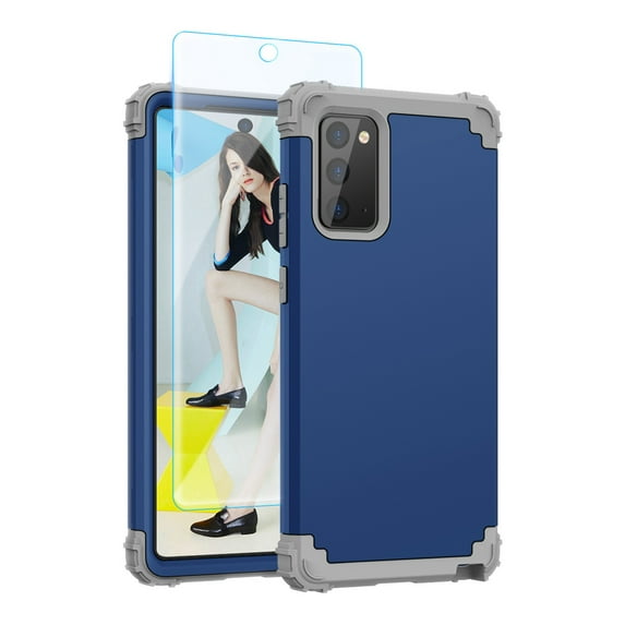 Samsung Note20 Case with Tempered Glass Screen Protector , Dteck Heavy Dual Layer Full Protection Rugged Shockproof Case Hard PC Protective Back Cover For Samsung Galaxy Note 20 5G, Blue