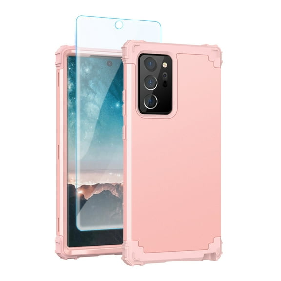 Samsung Note20 Ultra Case with Tempered Glass Screen Protector , Dteck Heavy Dual Layer Full Protection Rugged Shockproof Case For Samsung Galaxy Note 20 Ultra 5G, Rosegold