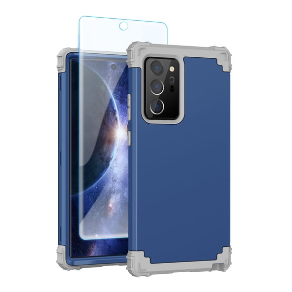Samsung Note20 Ultra Case with Tempered Glass Screen Protector , Dteck Heavy Dual Layer Full Protection Rugged Shockproof Case For Samsung Galaxy Note 20 Ultra 5G, Blue