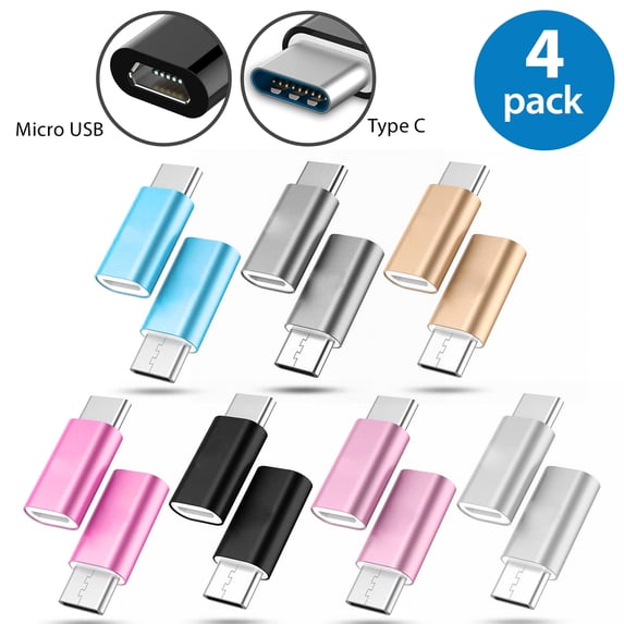4x Afflux USB-C Connector Aluminum USB Type C Male to Micro USB Female Adapter Charge Sync Converter For Samsung Galaxy S8 S8 Plus Nexus 5X 6P LG G5 G6 V20 HTC M10 Google Pixel XL OnePlus 2 3
