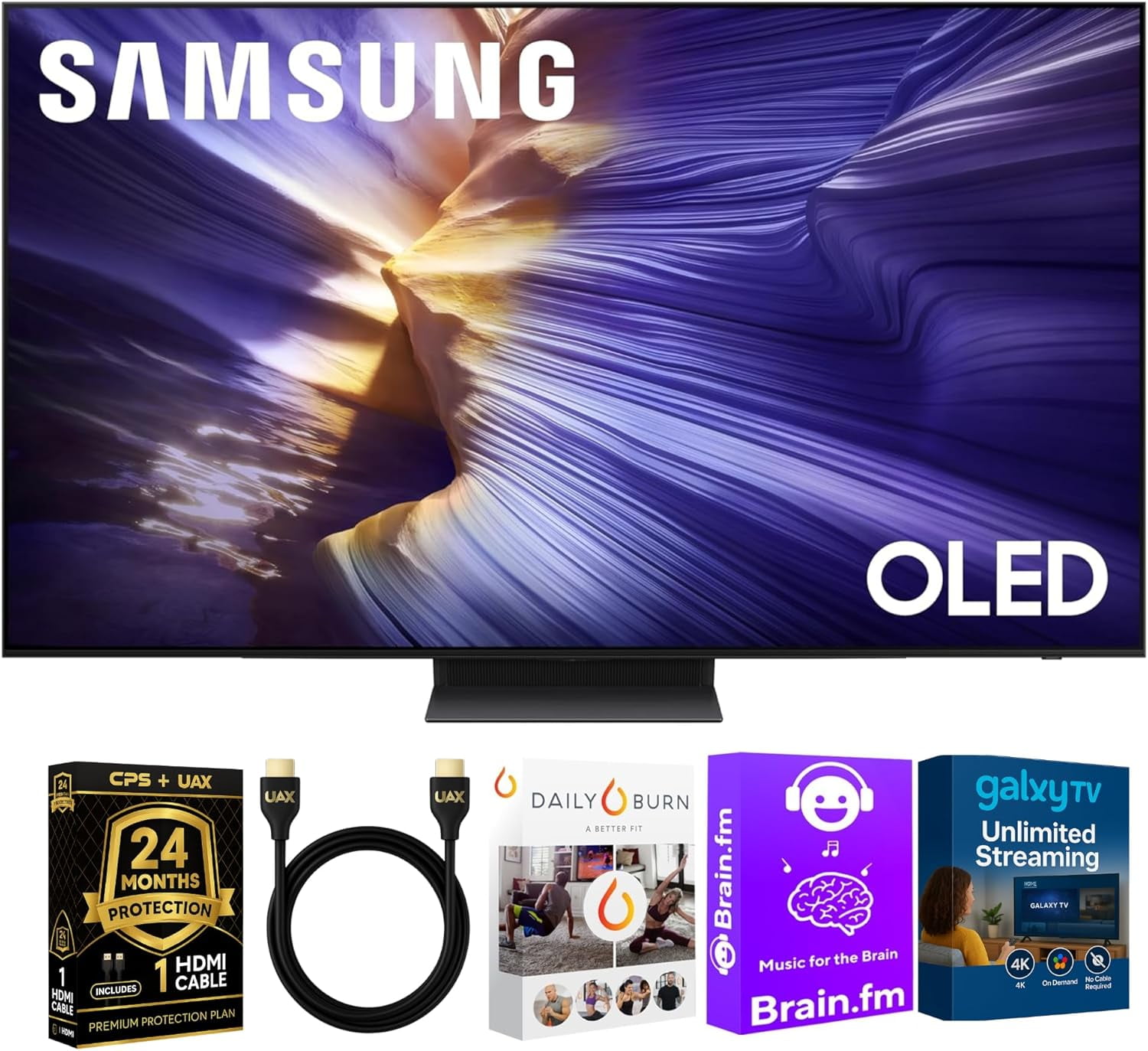 Samsung OLED S90F 4K Smart TV Bundle Ultra Thin Design, HDR+, 144Hz Gaming, Alexa Built-in, AI Upscaling w/AUX HDMI Cable, 2-Year Protection, Streaming Apps (48, Inches)