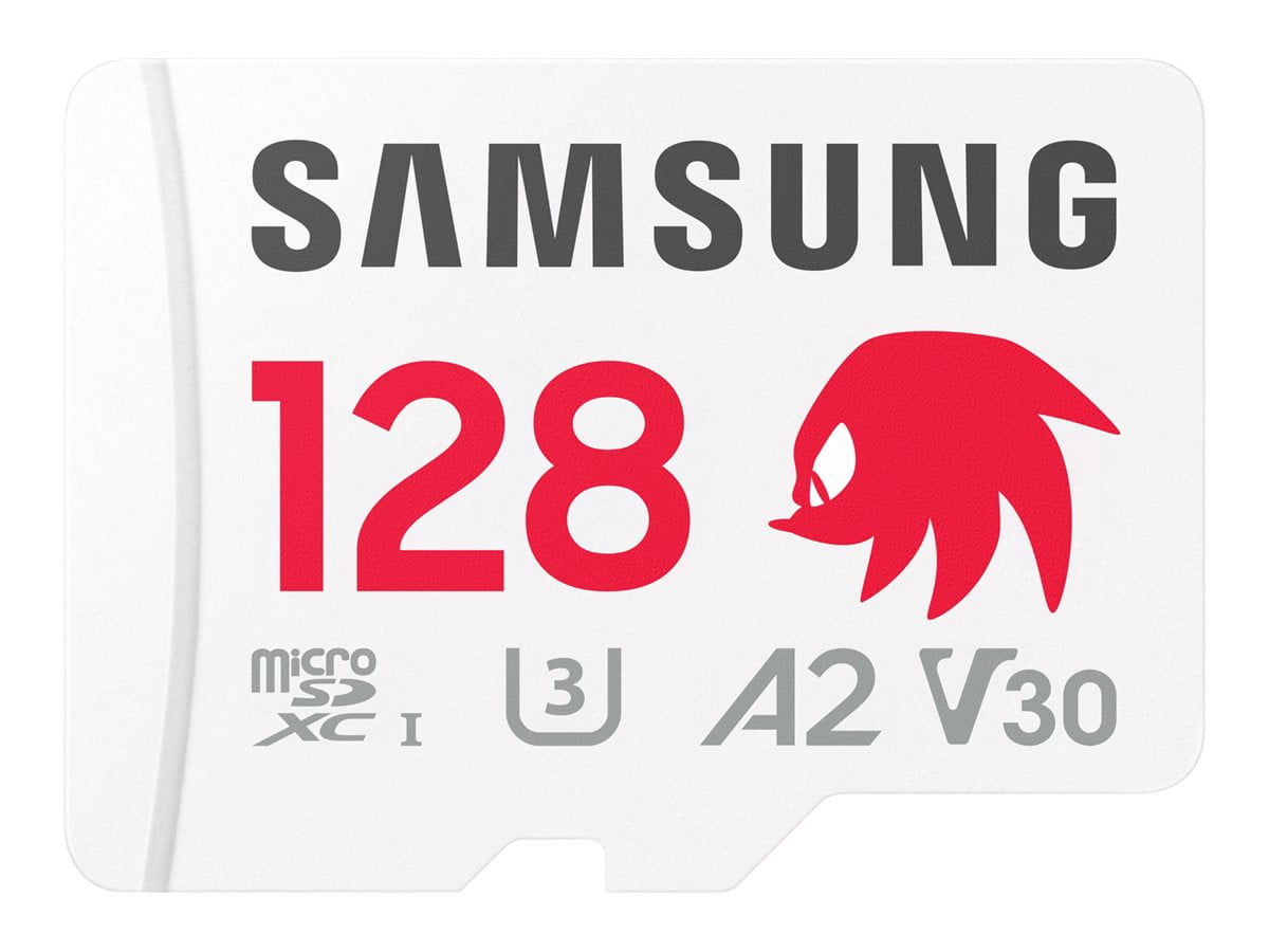 Samsung PRO Plus MB-MD128SA - Sonic the Hedgehog flash memory card (microSDXC to SD adapter included) - 128 GB - A2 / Video Class V30 / UHS-I U3 - microSDXC UHS-I - white