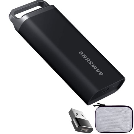 Samsung Portable SSD T5 EVO USB 3.2 2TB (Black): Fast, Durable & Extensive Compatibility Bundle with Converter Adapter Type C Adapter + Vivitar Hard Shell Case (White)