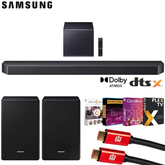 Samsung Q Series Soundbar HW-Q900F 7.1.2 Ch Subwoofer (2026) Bundle with SWA-9500S Wireless Rear Speaker Kit, Deco Gear 4K HDMI Cable and Tech Smart