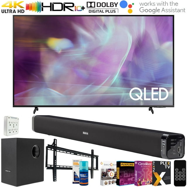 Samsung Q60 43 Inch QLED 4K UHD 2021 Smart TV with Deco Gear Soundbar and Subwoofer Bundle Plus Complete Mounting and Streaming Kit for Q60AA Series (QN43Q60AA)