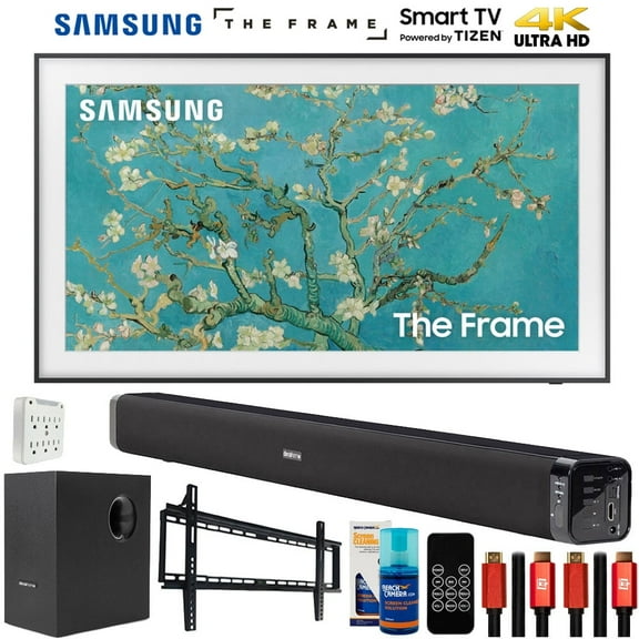 Samsung QN32LS03CB 32 inch The Frame QLED HDR 4K Smart TV Bundle with Deco Gear Home Theater Soundbar with Subwoofer, Wall Mount Accessory Kit, 6FT 4K HDMI 2.0 Cables and More (2023 Model)